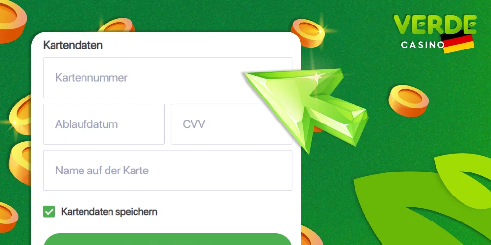 Verde Casino - Geben Sie Ihre Daten ein, um eine Zahlung vorzunehmen