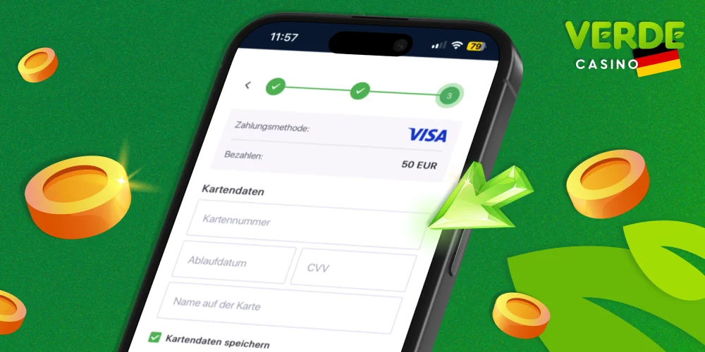 Geben Sie Ihre Zahlungsdaten ein, um eine Einzahlung zu tätigen