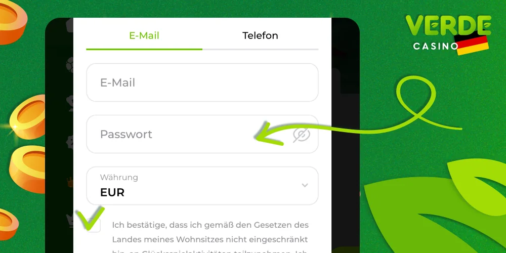 Um sich bei Verde Casino zu registrieren, füllen Sie die Details aus